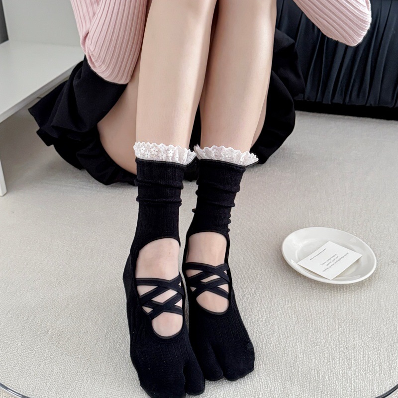 Toe Sock Split - Kaus Kaki Yoga dengan Hiasan Renda,